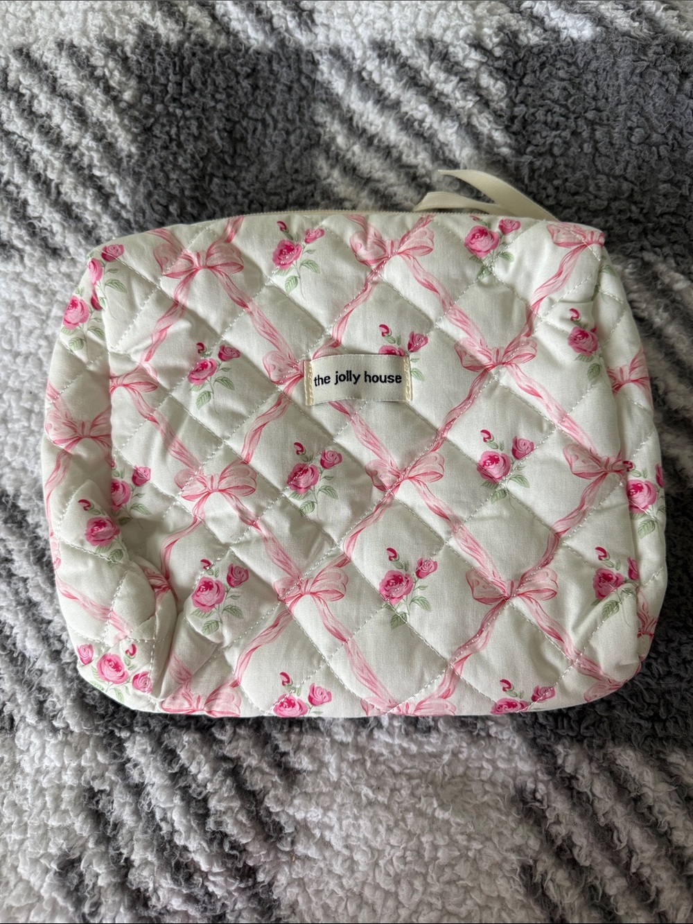 The Jolly House Quilted Floral Cosmetic Pouch - Pink & Cream
